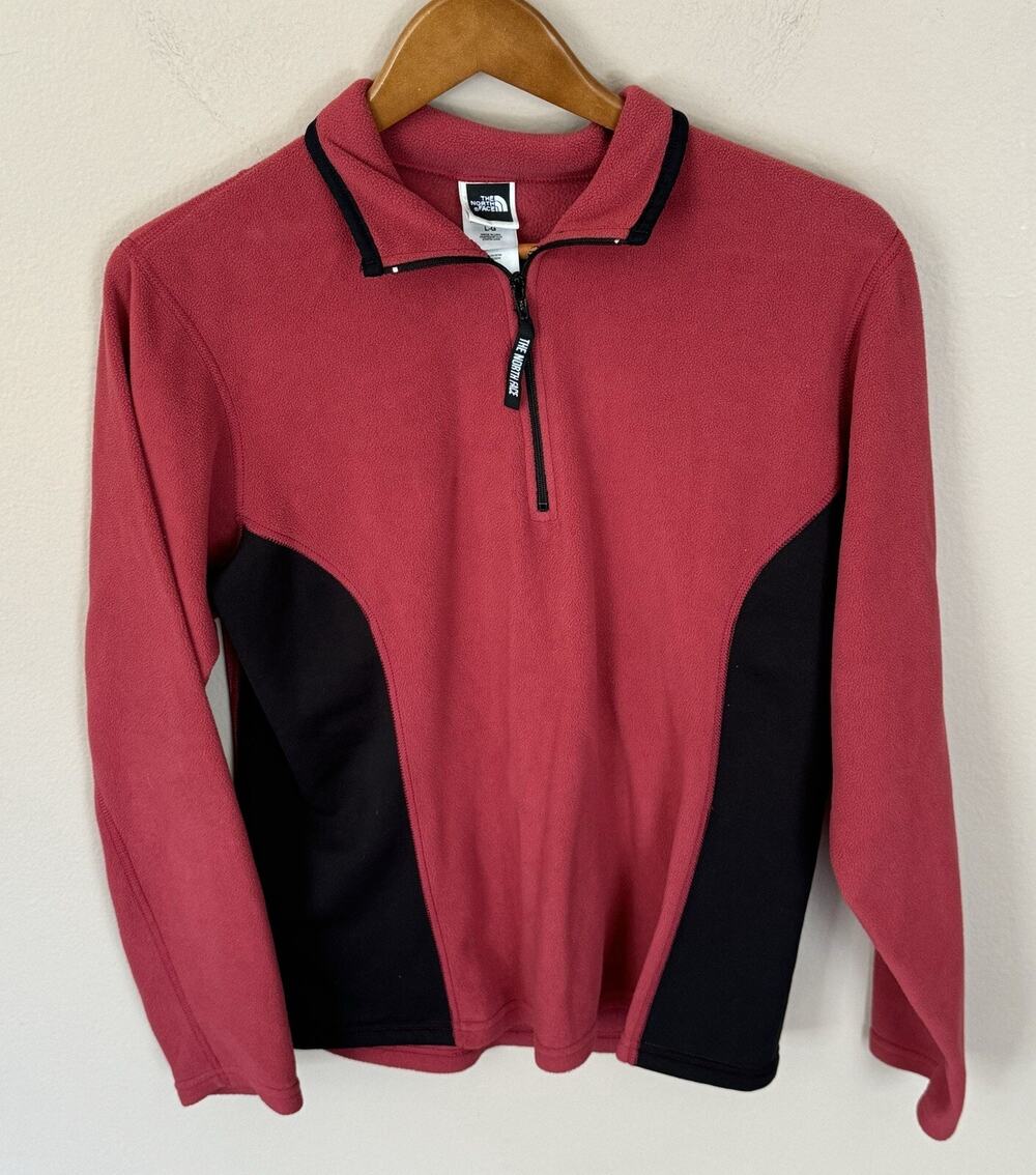 The North Face Top Womens Large 1/4 Zip Pullover Fleece Red Fleece